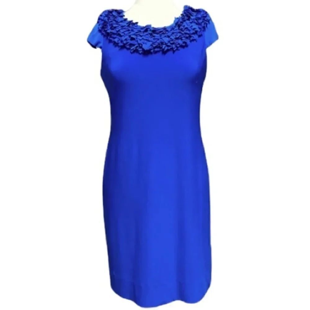 Taylor Royal Blue Cap Sleeve Ruffle Neck D…